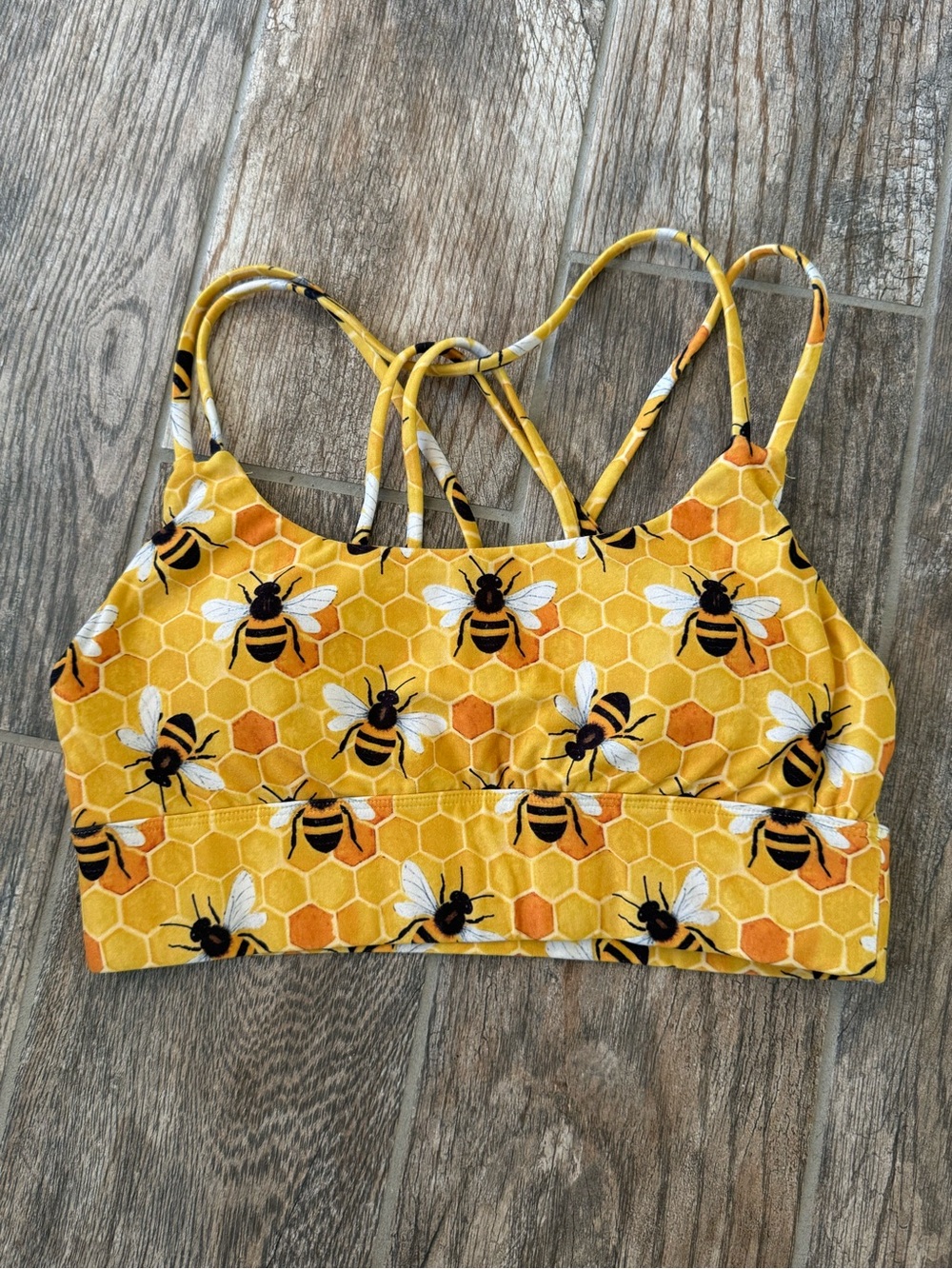 Silver wind Buzz limited yellow Bee Print Sports Bra -Strappy Women's Active Top